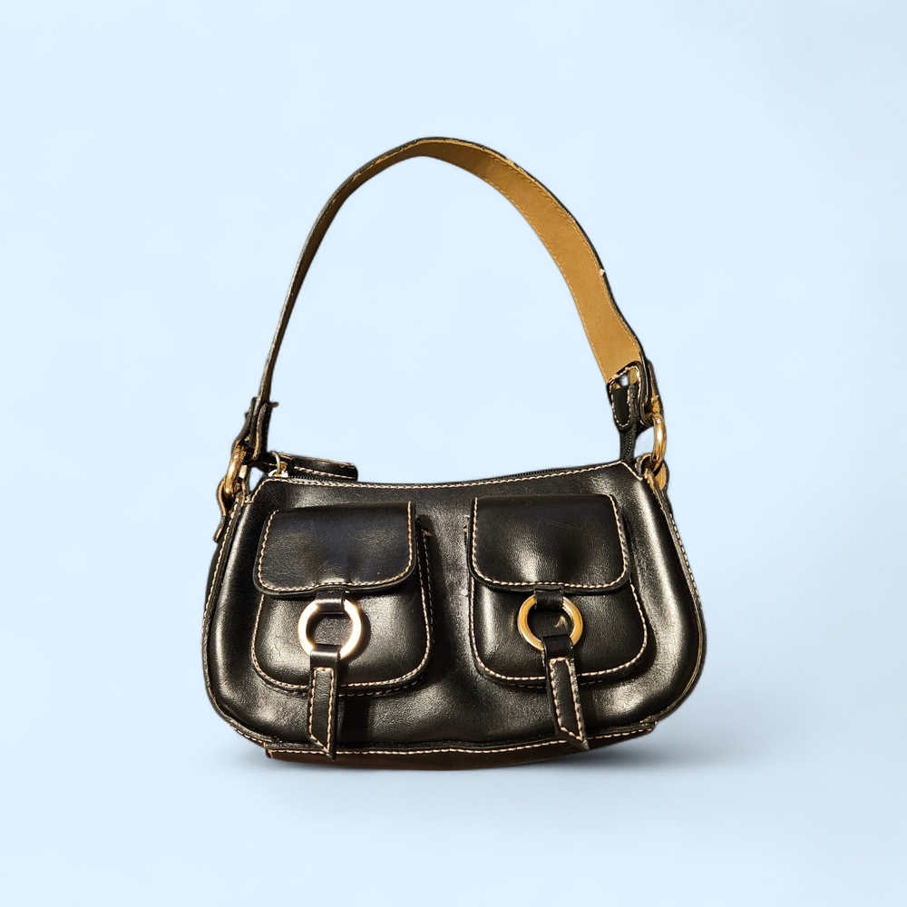 Y2K Vintage Black FAUX Leather Shoulder Bag